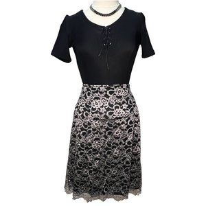 Vintage black and silver lace midi skirt